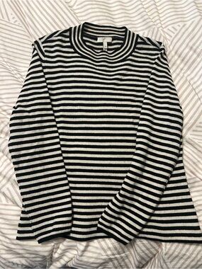 Joie Black and Cream Striped Knit Top